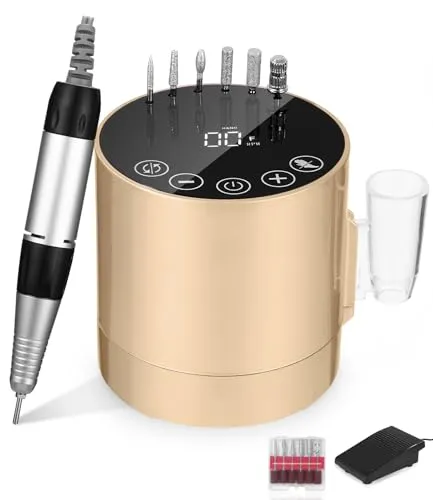 Nagelfräser Professionell, 35000RPM Nagelfräser für Gelnägel,Fräser Nägel | Elektrische Nagelfeile, Maniküre Set Elektrisch, Nail Drill mit LCD-Display/Fußpedal/ 6 tlg