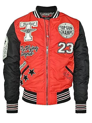 Top Gun Herren Bomberjacke Tg22032 Red, XL - Funktionsjacke im Top Gun Stil mit Original Patches, ideal für Fans und modebewusste Herren. Bequemes Strickbündchen an Ärmeln und Saum für perfekten Sitz.