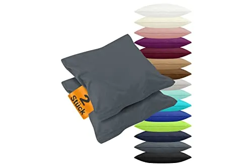 npluseins 2er Pack Kissenbezüge aus Jersey-Baumwolle in unifarbenem Design 1179.1539, ca. 40 x 80 cm, anthrazit