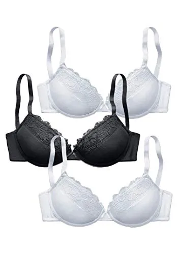 petite fleur Push-up-BH (3 Stück) - Funktionsunterwäsche: Attraktives Multipack mit 2x weiß und 1x schwarz, bietet optische Vergrößerung der Brüste für ein verführerisches Dekolleté.