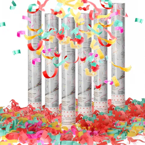 6x Riesen XXL Shooter Party Popper-Set 40cm, Konfetti-Kanone zum Drehen