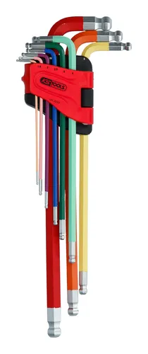 KS Tools Doppel-Kugelkopf-Innensechskant-Winkelstiftschlüssel-Satz, extrem lang, 9-teilig - Innensechskant-Winkelstiftschlüssel, extrem lange Reichweite für schwer zugängliche Schrauben, ideal für Mechaniker und Hobbybastler.