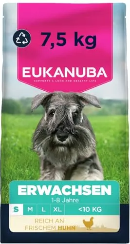 Eukanuba Hundefutter mit frischem Huhn für kleine Rassen, 7,5 kg - Premium Hundefutter für kleine Rassen, unterstützt optimale Körperkondition und gesunde Verdauung mit L-Carnitin und Antioxidantien. Fördert glänzendes Fell und gesunde Zähne.