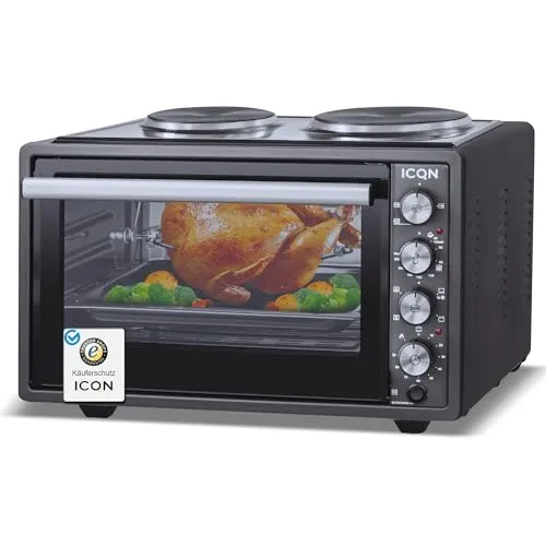ICQN 42 Liter Minibackofen mit Kochplatten, 3800 W