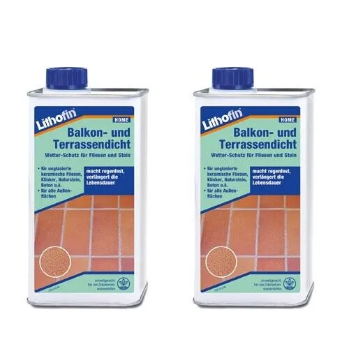 2x Lithofin Balkon- und Terrassendicht Wetterschutz Klinker Fliesen 1 Liter