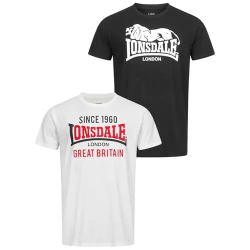 Lonsdale Herren T-Shirt Normale Passform Doppelpack COLLESSIE Black/White S 117431