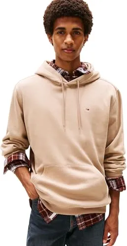 Tommy Jeans Sweatshirt TJM REG S FLAG HOODIE - Herren-Sweatshirt in Coastal Taupe mit besticktem Markenlogo, aus 80% Baumwolle für hohen Tragekomfort, ideal für einen lässigen Look.