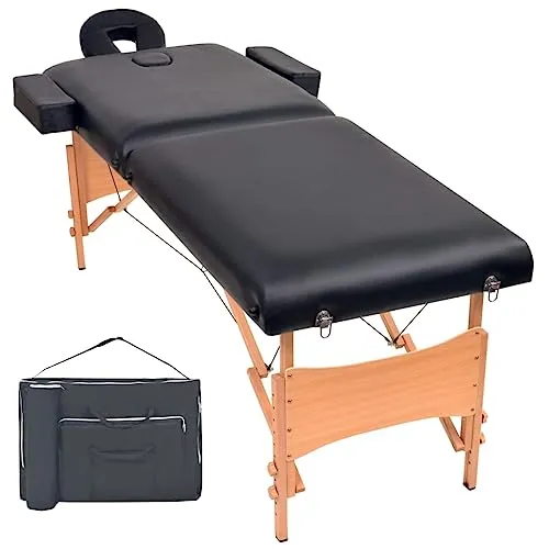 vidaXL Klappbare Massageliege 2-Zonen Schwarz - Professionelle Massageliege mit luxuriöser 10 cm Polsterung, höhenverstellbar und klappbar für einfachen Transport. Ideal für Therapie und Entspannung.