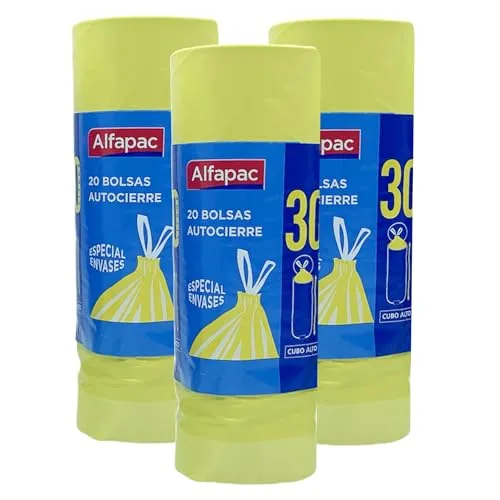 Rollen mit 20 Müllbeuteln (60 Beutel), selbstschließend, 30 l. Spezialkapazität für Behälter und große Eimer, 50 x 75 cm 3