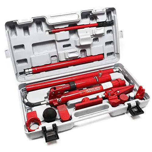 Wiltec Hydraulischer Karosserie Richtsatz 10 t - Hydraulikheber mit 10 Tonnen Presskraft, ideal für professionelle Karosseriearbeiten und vielseitig einsetzbar als Wagenheber oder Deckenstütze. Robuster Koffer für sicheren Transport.