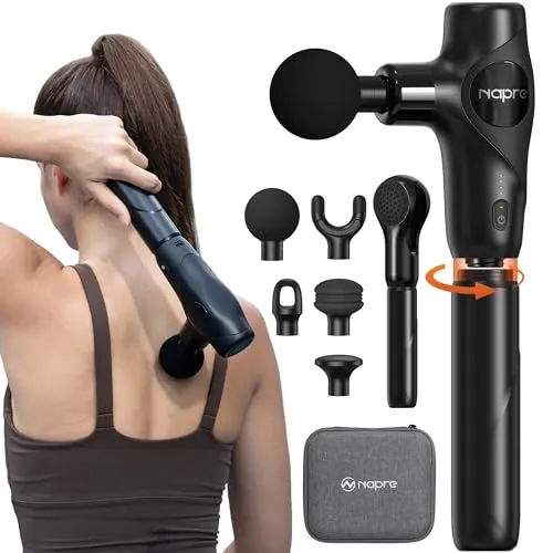 Massagepistole,NAPRE 3-in-1 Mini Massage Gun Massage Pistole mit Abnehmbar Verlängerung,Muskel Percussion Massagegerät für Rücken Nacken Körper,Ultra-Leise & Klein,5 Köpfe & Koffer