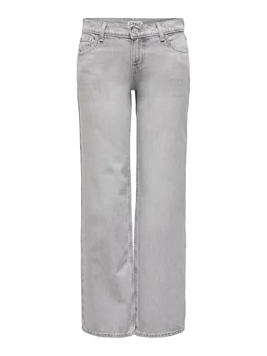 ONLY Onlbrenda Low Wide DNM Cro117 Noos - Gerade geschnittene Jeans - Damen-Jeanshosen, Niedrige Taille und gerade geschnitten, ideal für einen lässigen Look mit Gürtelschlaufen und Reißverschluss für optimalen Tragekomfort.