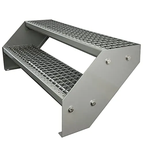 Kaminbau Mierzwa Außentreppe Premium Treppe Komplett Silber – Höhenverstellbar für Geschosshöhen bis 38 cm - Wetterfeste Stahltreppe mit rutschfesten Gitterroststufen, ideal für Garten und Balkon. Einfache Montage und individuelle Größenoptionen bieten vielseitige Einsatzmöglichkeiten.