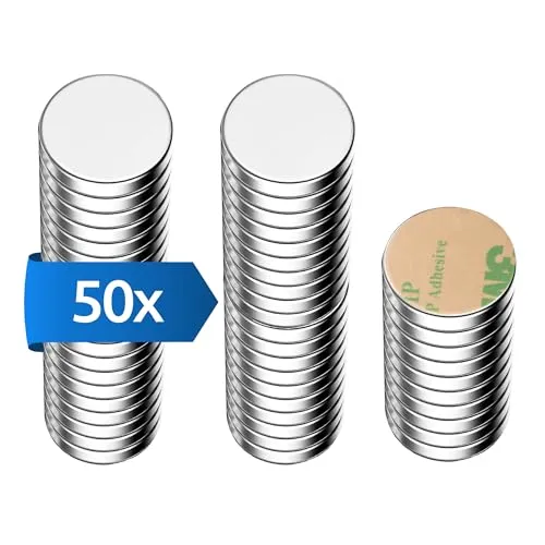 ECENCE Neodym Magnete 50 Stck. - runde Klebe-Magnete selbstklebend - 8x1mm - hochwertige NiCuNi-Beschichtung - Scheibenmagnete