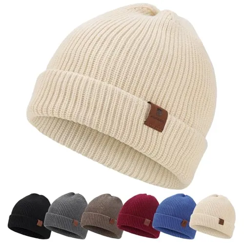 BARFULKER Winter Beanie Mütze für Herren und Damen - Warm Gefüttert und Dehnbar, Weiß - Strickmützen für Damen, perfekt für kalte Wintertage mit thermoregulierendem Komfort und schützendem Design für Ohren und Kopf.