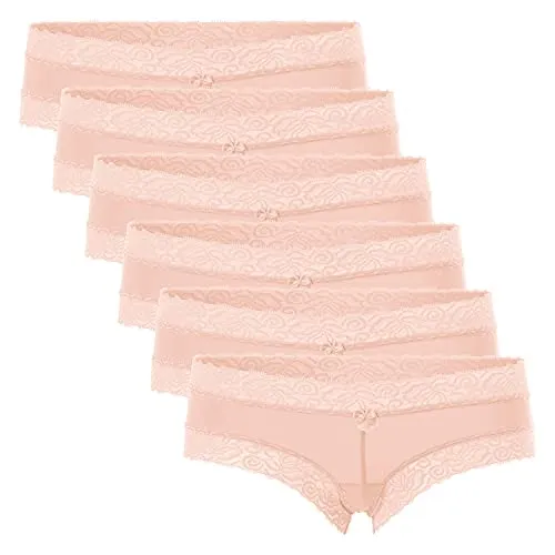 Celodoro Damen Hipster Panty mit Spitze (6er Pack) - Beige XL