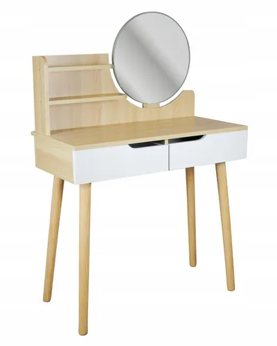 Kosmetischer Waschtisch mit Spiegel - SCANDI weiß / Buche