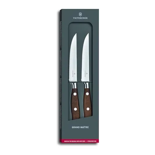 Victorinox Grand Maître Profi Tranchier-Set, 2-teilig - Steakmesser-Set aus rostfreiem Stahl mit ergonomischem Holzgriff für präzises Schneiden. Ideal als Geschenk für Kochprofis und Liebhaber von hochwertigem Besteck.