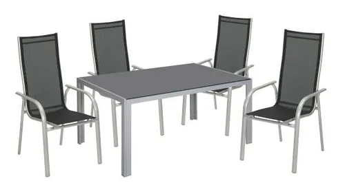 TrendLine Möbelset New York Silber/Schwarz - Loungemöbel & Sitzgruppen, witterungsbeständig und stapelbar – ideal für Garten und Terrasse!