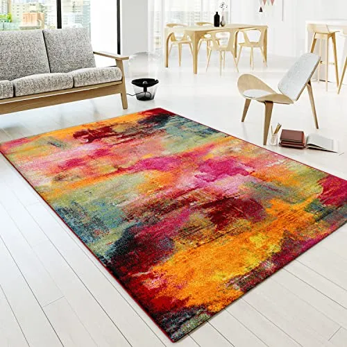 Paco Home Teppich Modern Vintage 80x150 cm - Bunter Kurzflor Teppich aus 100% robustem Polypropylen, pflegeleicht und ideal für jeden Raum. Perfekt als Deko im Wohnzimmer, Schlafzimmer oder Kinderzimmer.