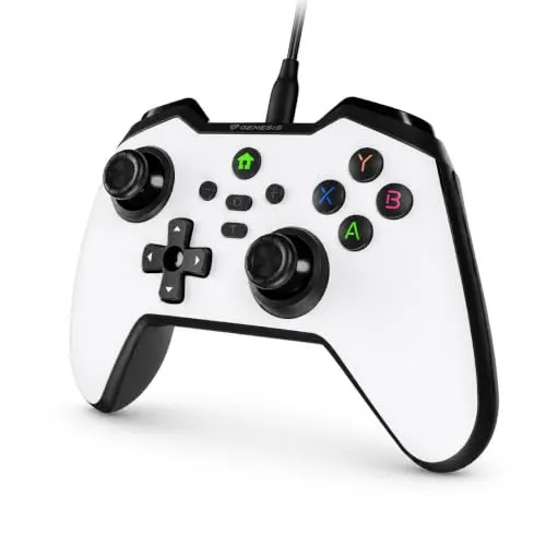 Genesis Mangan 300 Controller mit Kabel Weiß, USB-C Gamepad für PC Nintendo Switch Mobile, Android Steam Deck ROG Ally, 19 Tasten, Vibration, 2 m Kabel, mit Case