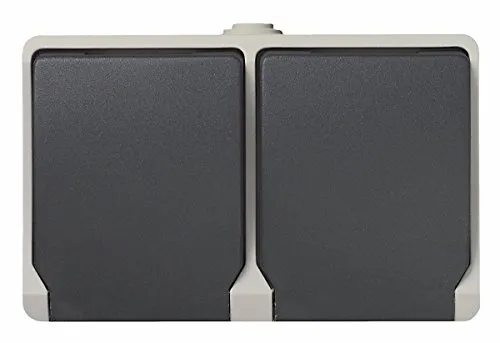 UNITEC Steckdose 2-fach AP FR, für Feuchträume im Innenbereich, mit Berührungsschutz, bis 16A, IP44