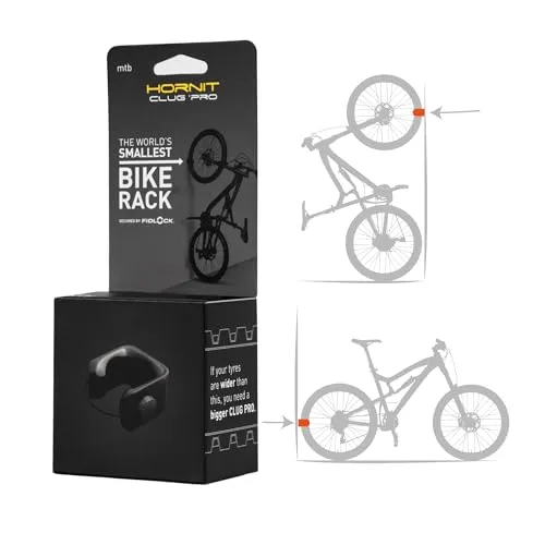 HORNIT Clug PRO MTB Fahrradhalterung für Reifen 44-57mm - Fahrradträger für platzsparendes Abstellen. Der Clug PRO hält Ihr Mountainbike sicher und stabil mit einem innovativen Design, ideal für Wohnungen und Garagen.