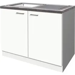 Flex-Well Spülenunterschrank Lucca - 100 cm inkl. Edelstahl-Einbauspüle, zeitloses Weiß und optimaler Stauraum für kleine Küchen
