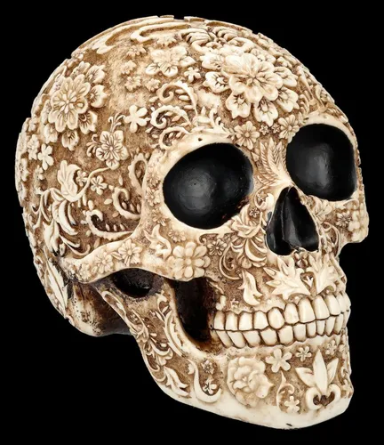 Figuren Shop GmbH Dekofigur Totenkopf Figur – Flower Skull Statue Gothic Deko 16 cm Totenschädel