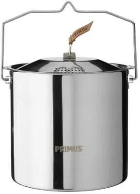 Primus 'Campfire' Edelstahltopf 5L - Kochutensilien - Robuster 5L Topf aus 18/8-Edelstahl mit Klappgriff, ideal für offenes Feuer und Gaskocher. Inklusive praktischem Sieb im Deckel und Tasche für einfachen Transport.