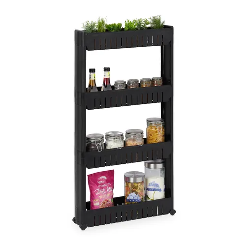 Nischenwagen Küchenwagen Rollregal mit 4 Ablagen - Praktisches Nischenregal mit 4 Ablagen aus robustem Kunststoff, ideal für platzsparende Aufbewahrung in der Küche oder im Wohnbereich.