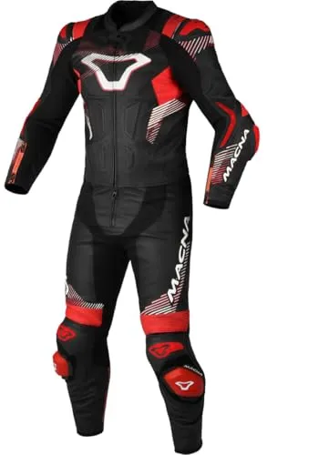 Macna Armadyl perforierte 2-Teiler Motorrad Lederkombi, schwarz-weiß-rot, Größe 48 für Männer - Hochwertige Motorrad Lederkombi mit Perforationen für optimale Belüftung, ideal für den Sommer. Flexibles Stretchgewebe bietet hohen Tragekomfort und Bewegungsfreiheit.