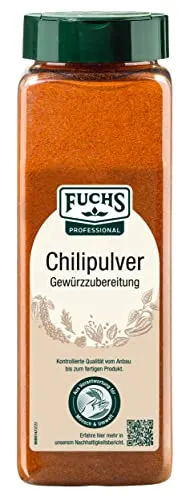 Fuchs Professional - Chilipulver Gewürzzubereitung | Für feurige Gerichte wie Chili con Carne | Mit praktischem Streuaufsatz | 550 g im großen Streuer