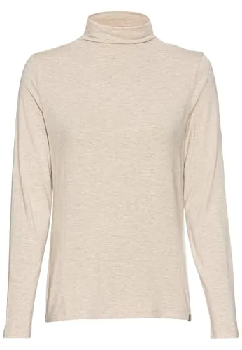 camel active Damen Langarmshirt mit Rollkragen Beige - Blusen & Tuniken für Damen, bequemes Longsleeve aus Viskose-Elasthan-Mix mit stylischem Rollkragen und camel active Markenlogo für einen modischen Look.