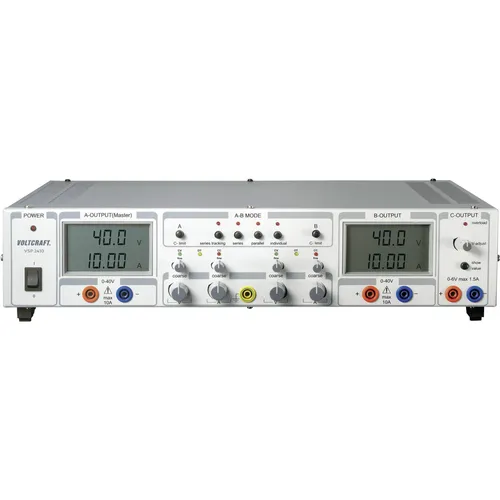 VOLTCRAFT VSP 2410 Labornetzgerät - Einstellbares Labornetzgerät mit 3 Ausgängen, max. 40 V/DC und 10 A, ideal für präzise Stromversorgung in Laboren und Werkstätten.