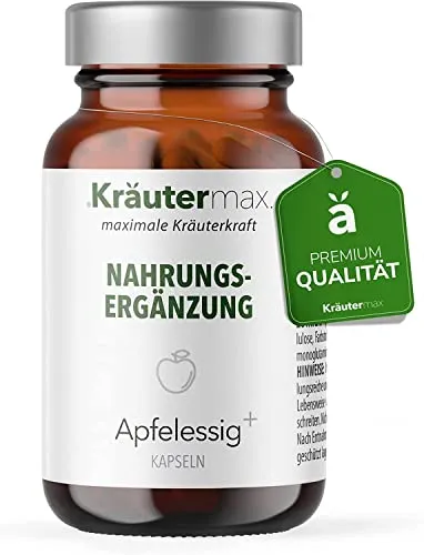 Apfelessig Kapseln | Vegan | Apfelessig Kapseln Hochdosiert mit Vitaminkomplex Biotin, Folsäure, Vitamin B6 und B12 | 1 x 60 Stück