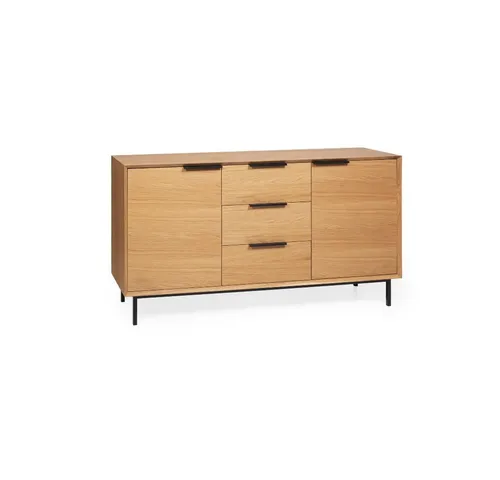 Woodek Design Sideboard BERGEN – Elegantes Eichenmöbel mit Stauraum - Das Sideboard BERGEN vereint modernes Design und natürliche Eleganz. Mit zwei Schubladen und Türen bietet es praktischen Stauraum. Die 15 cm hohen Metallfüße erleichtern die Reinigung und verleihen dem Möbelstück eine stilvolle Note.