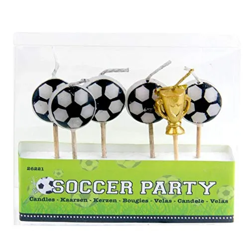 Folat 26221 Fußball Kerzen-Set-6 Stück, Mehrfarbig, 5x1.5x6cm