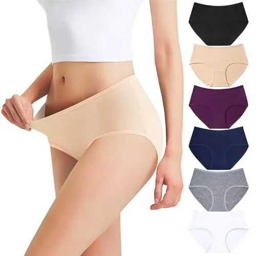 Falechay Unterhosen Damen Baumwolle Atmungsaktiv Mittel Taille Panties 6er Pack,Mehrfarbig-1,2XL