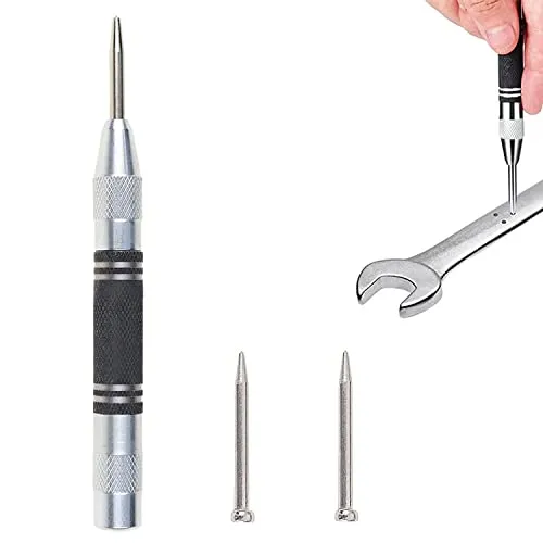 XPOOP 1 Stück Federbelasteter Mittellocher mit 2 Stück Ersatzspitzen für Metall, Automatik Körner, Automatik Körner Metall, Elbstschlagender Körner Puncher, Automatischer Körner Körner Anreisswerkzeug