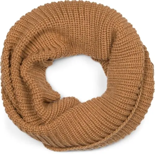 styleBREAKER Unisex Feinstrick Loop Schal einfarbig | Weicher elastischer Winter Schlauchschal in Feinripp Optik | Warmer Strick Loop für Damen und Herren, Hellbraun