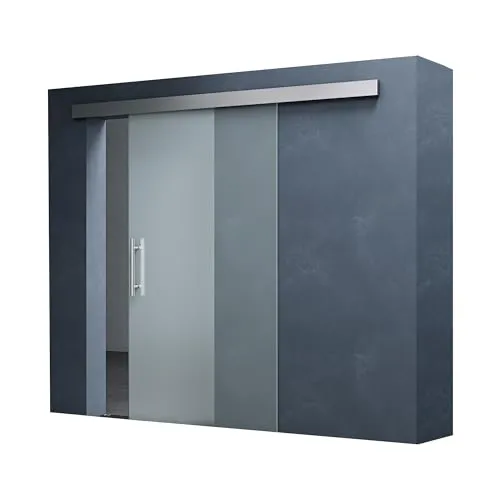 Mai & Mai Glasschiebetür komplettset Amalfi in Vollsatiniert, Griffart: Stangengriff, BxH: 90x215cm, 15 mm Wandabstand, 8mm ESG-Sicherheitsglas