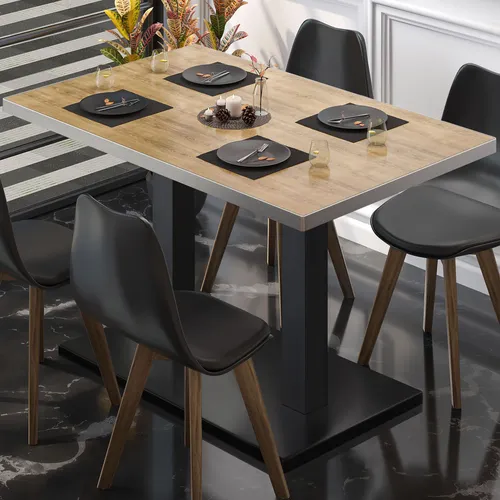 BM | Bistrotisch | B:T:H 120 x 70 x 75 cm | Eiche / Schwarz | Rechteckig | Edelstahl Rand | Bistro Tisch Esstisch