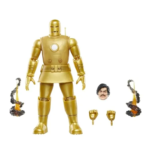 Marvel Legends Iron Man Model 01 - Gold Action-Figur - Actionfigur für Kinder, inspiriert von den Comics mit 20 Bewegungspunkten für dynamische Posen und 7 Zubehörteilen, darunter ein unmaskierter Kopf.
