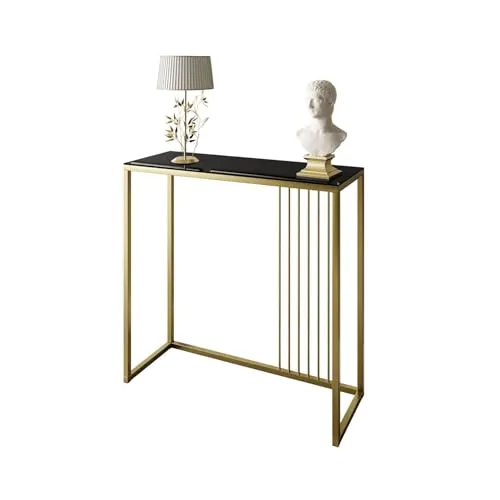 Lookway Konsolentisch Prime Glass – Moderner Konsoltisch mit Glasplatte auf Metallgestell 80/100x79x30 cm (Schwarzes Glass, Breite: 80 cm, Gold)