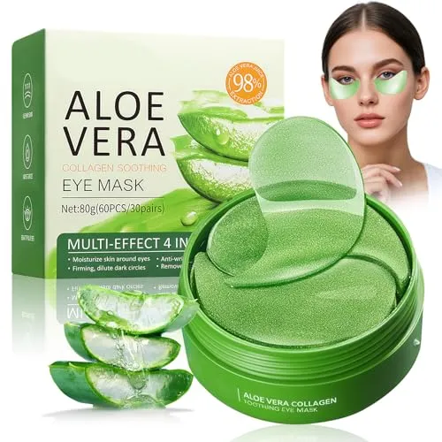 60Pcs Augenpads, Aloe Vera Augenmaske, Augenringe Entfernen, Tränensäcke, Puffiness, Mindern Falten, Feuchtigkeit Spendende Augenmaske (Grün)