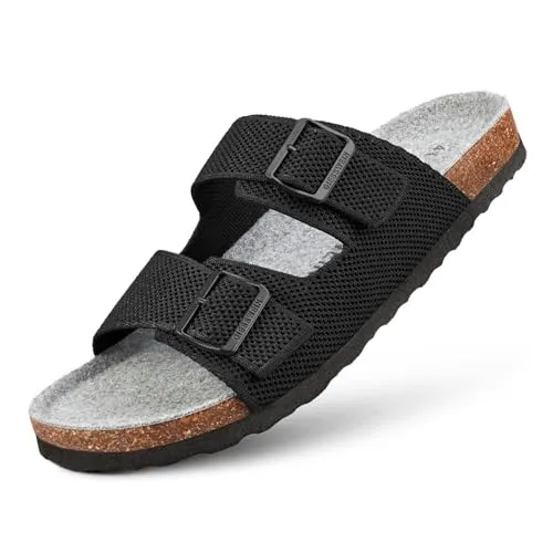 GIESSWEIN Merino Slides Men - Pantolette mit ergonomischem Korkfußbett - Komfort Sandale mit stufenlos verstellbaren Riemen aus Ajour-Strickstoff - Slipper mit angenehmer Merino Decksohle