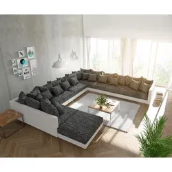 DELIFE Wohnlandschaft Clovis XXL Weiß Schwarz mit Hocker von Delife