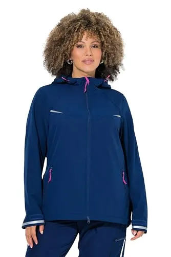 Ulla Popken Damen große Größen Übergrößen Plus Size Softshell-Funktionsjacke, wasserabweisend, Kapuze dunkelblau 54+ 843209750-54+