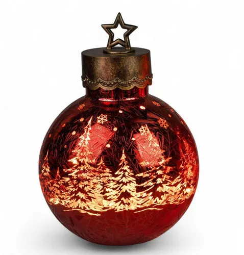 LED Deko Kugel FROSTY WINTERWALD rot H. 30cm von formano